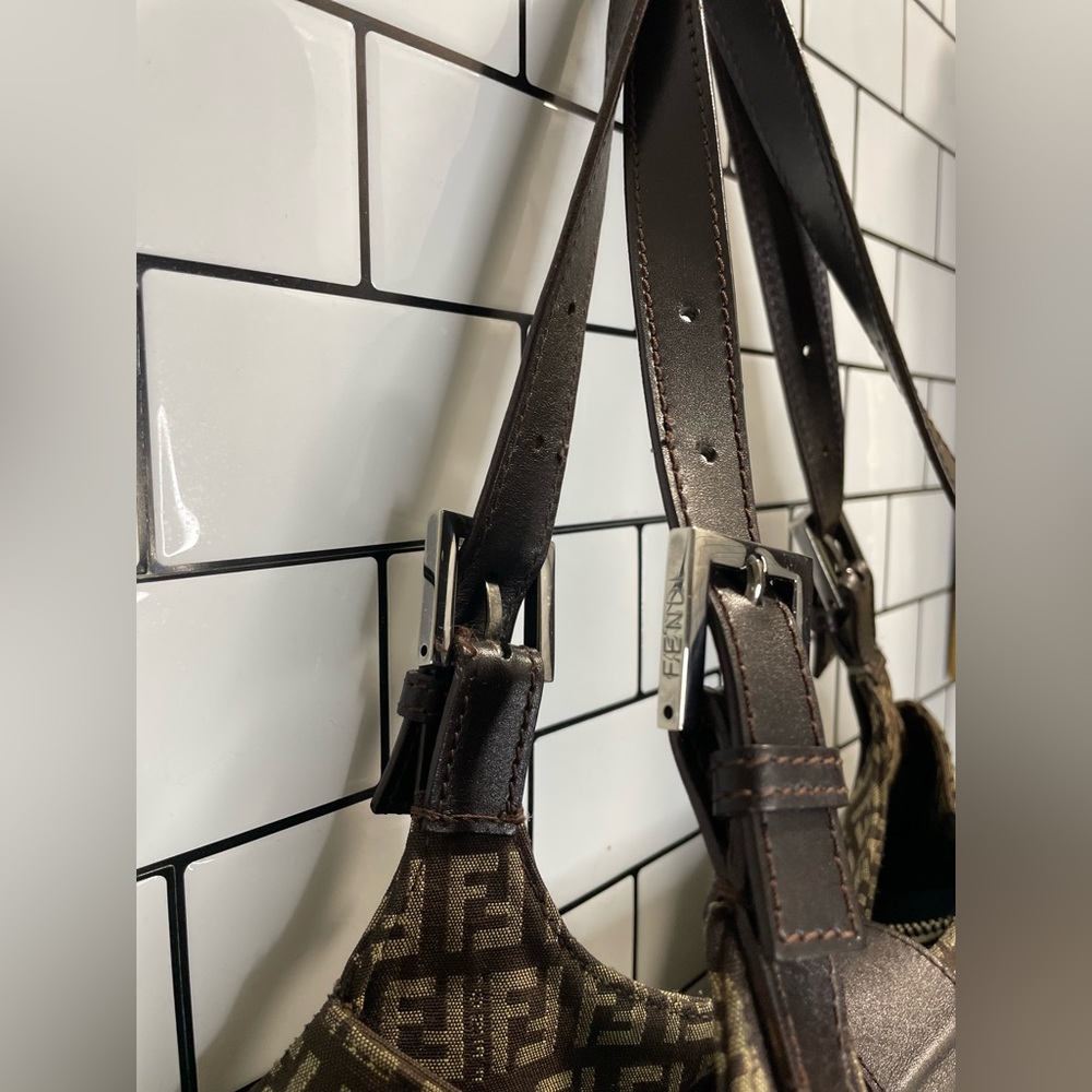 Vintage Fendi Brown Zucchino Canvas and Leather Borsa Piccola Satchel - Picture 9 of 16